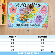 Personalized Teacher Classroom Rug, Custom Back to School Welcome Mat with Name, Kindergarten Preschool Elementary Decor, Composition Notebook Carpet (A11)