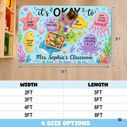 Personalized Teacher Classroom Rug, Custom Back to School Welcome Mat with Name, Kindergarten Preschool Elementary Decor, Composition Notebook Carpet (A11)