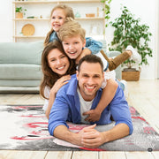 Bright contemporary sitting room interior showcasing the tropical flamingo art rug - thumbnail image 6 of 7