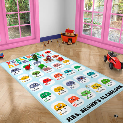 Closeup view of the soft microfiber surface and colorful alphabet emotion illustrations - thumbnail image 3 of 8