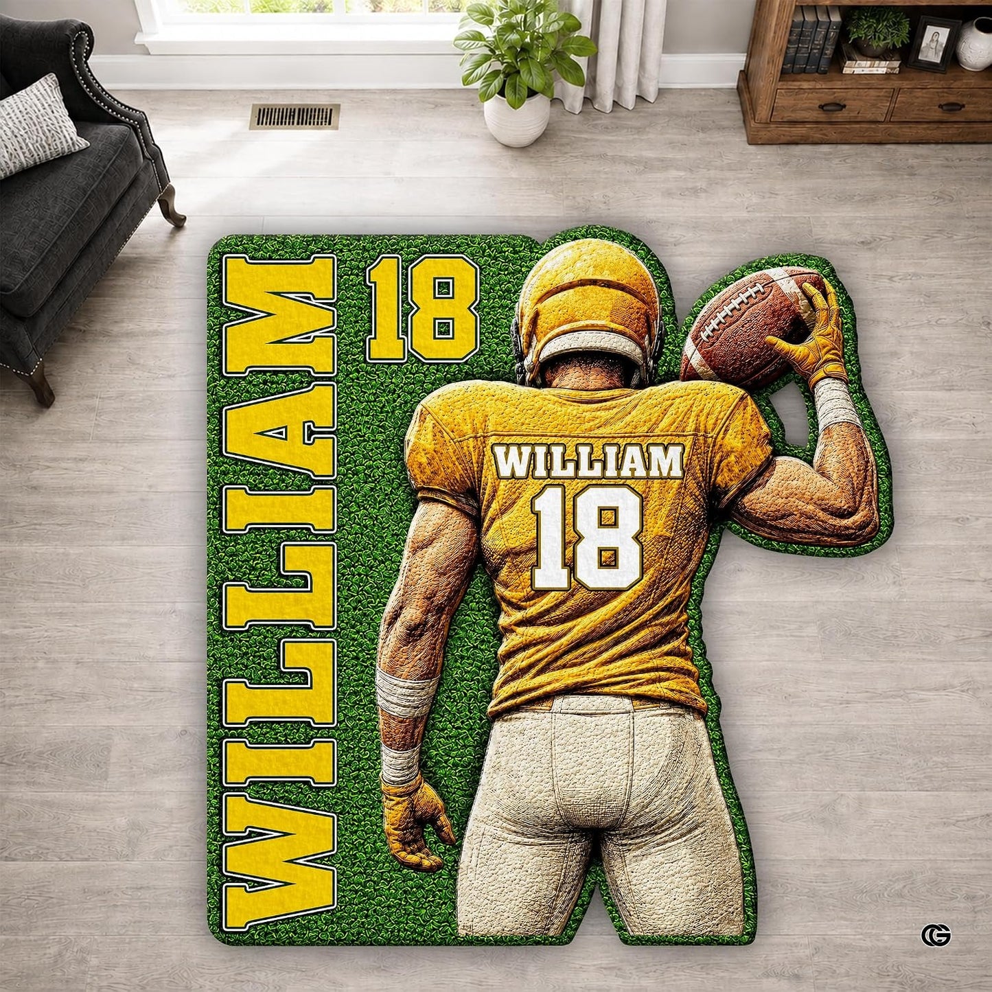 Personalized Football Shaped Rug, Non-Slip Washable Sport Carpet (A03)