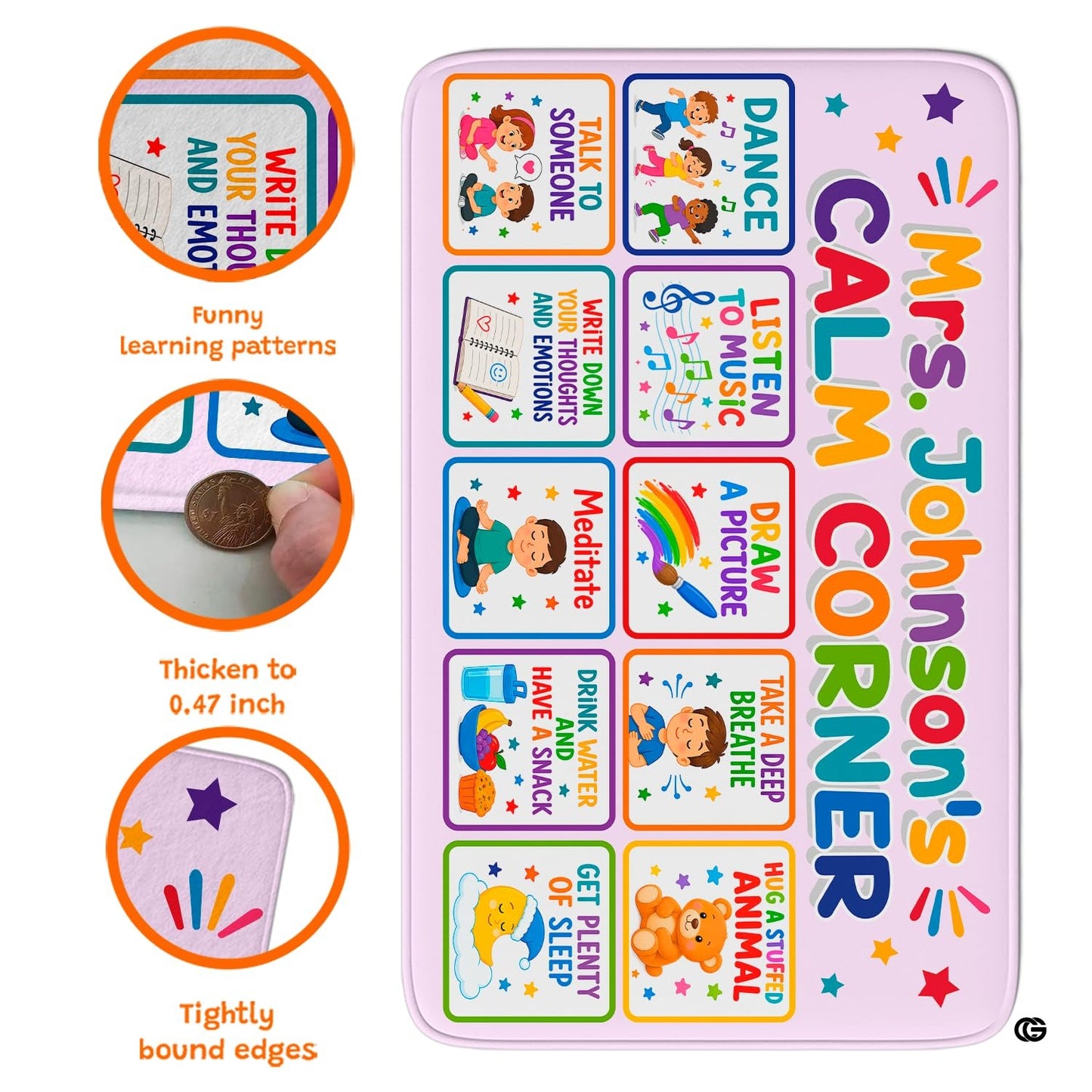 Personalized Calming Corner Rug for Classroom, Custom Teacher Name Reading Corner Rug, Emotions Feelings Carpet, Soft Fluffy Calm Corner Decor for School Reading Nook (Calming Corner)