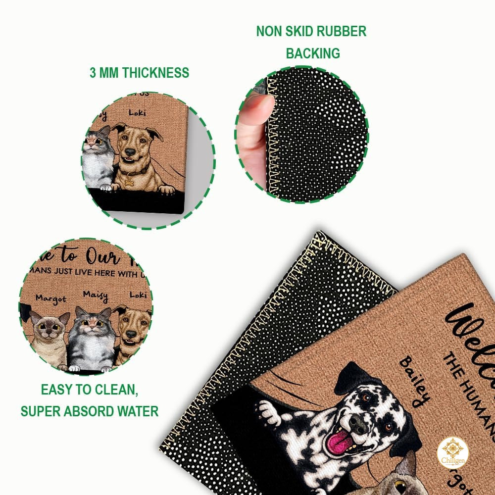 Personalized Dog Welcome Doormat for Front Door and Entryway - 4 Pets