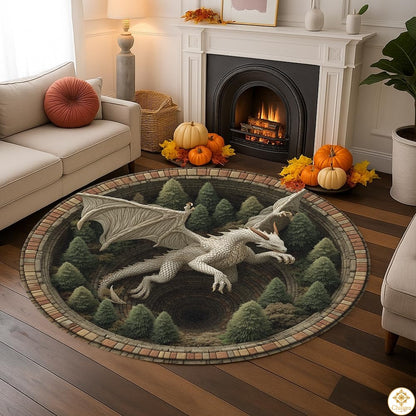 Personalized Dragon Round Rug with 3D Effect and Non-Slip Back