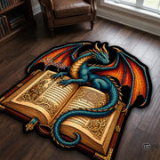 Custom Dragon Shaped Area Rug, Personalized Library Western Dragon Shaped Floor Mat Book Rug, Non-Slip Reading Room Carpet for Living Room, Bedroom, Dorm, Kids Room, Fans Lover (D5)