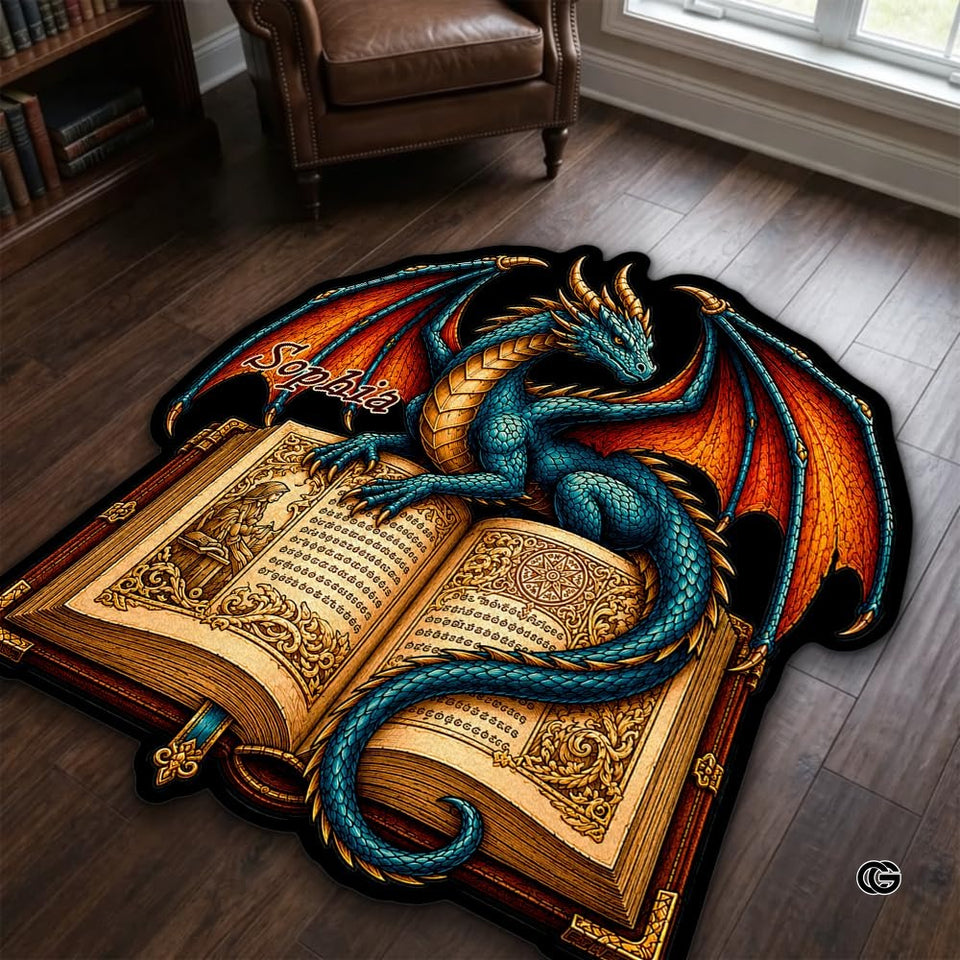 Custom Dragon Shaped Area Rug, Personalized Library Western Dragon Shaped Floor Mat Book Rug, Non-Slip Reading Room Carpet for Living Room, Bedroom, Dorm, Kids Room, Fans Lover (D5)