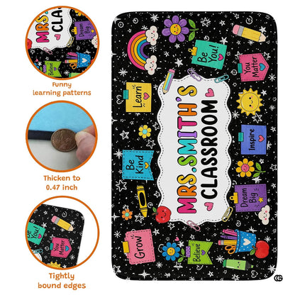 Personalized Teacher Classroom Rug, Custom Back to School Welcome Mat with Name, Kindergarten Preschool Elementary Decor, Composition Notebook Carpet (A04)