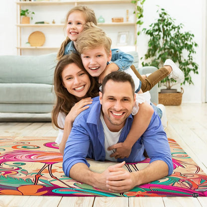 Heart flamingo couple area rug styled on hardwood flooring in living room. - thumbnail image 4 of 7