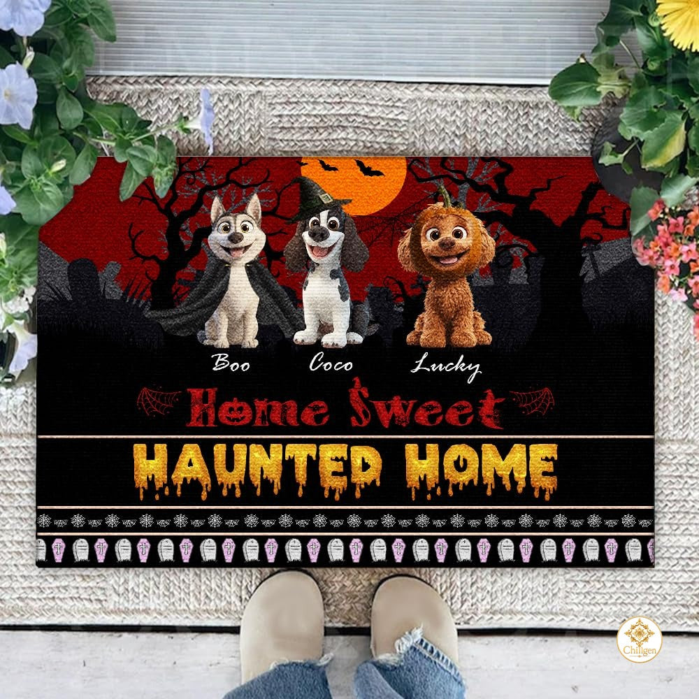 Custom Halloween Dog Doormat with Pumpkin and Bat Details - Style #3