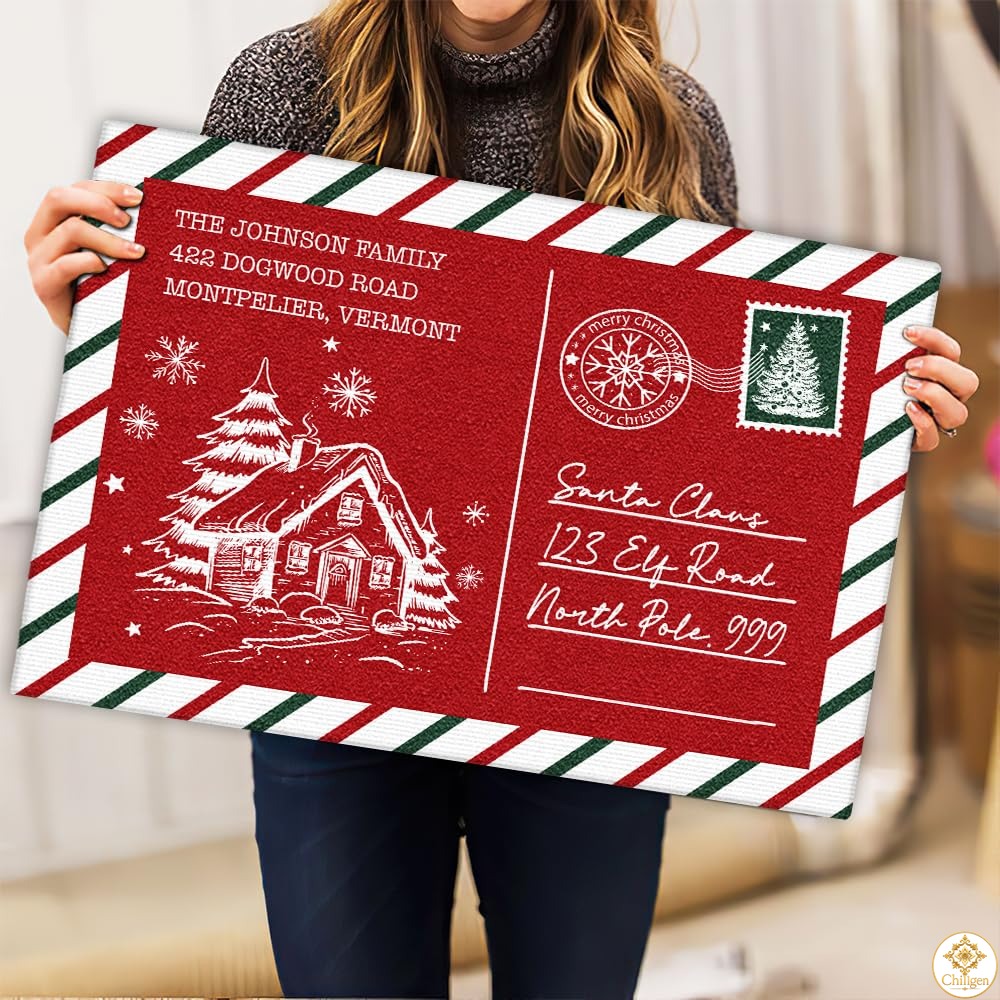 Personalized Christmas Doormat with Custom Family Name
