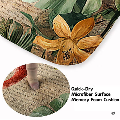 Soft low-pile microfiber fabric and foam cushioning detail of vintage flamingo rug - thumbnail image 3 of 7
