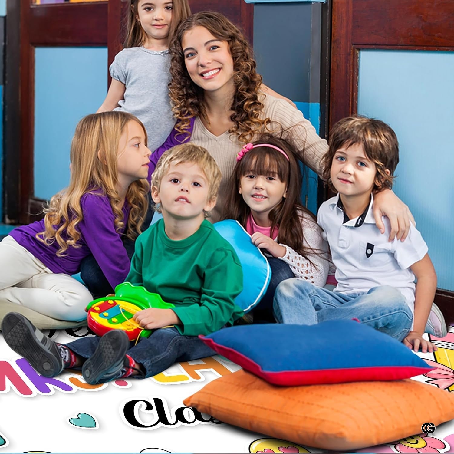 Personalized Teacher Classroom Rug, Custom Back to School Welcome Mat with Name, Kindergarten Preschool Elementary Decor, Composition Notebook Carpet (A02)