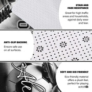 Monochrome soccer area rug styled on patio stone floor between outdoor seating. - thumbnail image 4 of 8