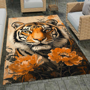 Home lounge arrangement displaying the floral tiger portrait accent rug - thumbnail image 7 of 8
