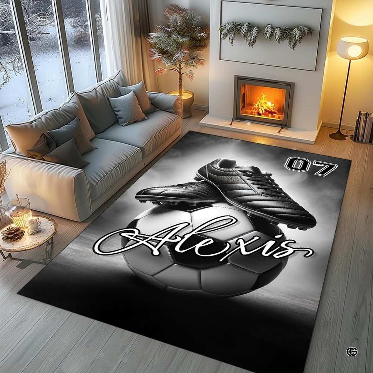 Lifestyle living room scene featuring family lounging on soccer cleats area rug. - image 5 of 8