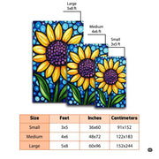 Artistic sunflower floral tile rug placed in a modern living room setting as a decorative centerpiece. - thumbnail image 2 of 7