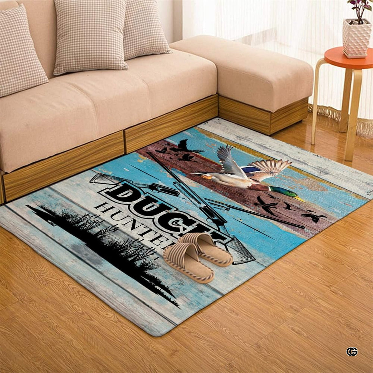 Side angle shot of mallard wildlife area rug highlighting rich earth tone print details. - image 7 of 7