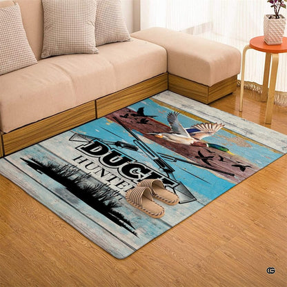 Side angle shot of mallard wildlife area rug highlighting rich earth tone print details. - thumbnail image 7 of 7