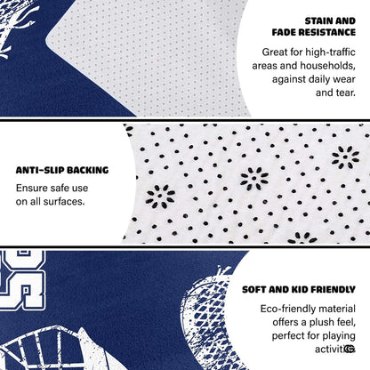 Lounge area mockup featuring the athletic lacrosse sports rug on hardwood flooring - thumbnail image 5 of 9