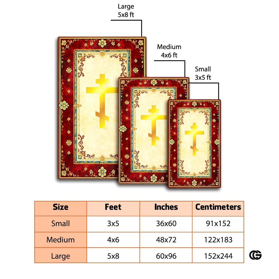Personalized Orthodox Christian Area Rug, Custom Eastern Orthodox Russian Greek Byzantine Non-Slip Rug for Women Men, IC XC Nika Cross Mat for Living Room, Bedroom, Church Decor (D7)