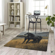 Equestrian landscape floor rug displayed in modern farmhouse interior setting. - thumbnail image 5 of 5