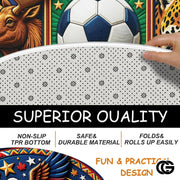 Custom Soccer Championship Round Rug with World Flags and Trophy