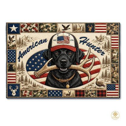 Personalized Family Name Doormat with Patriotic Hunting Art