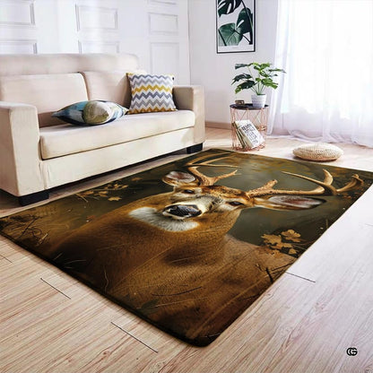 Rustic woodland animals rug artwork showing falling amber leaves and rich forest tones - thumbnail image 4 of 7