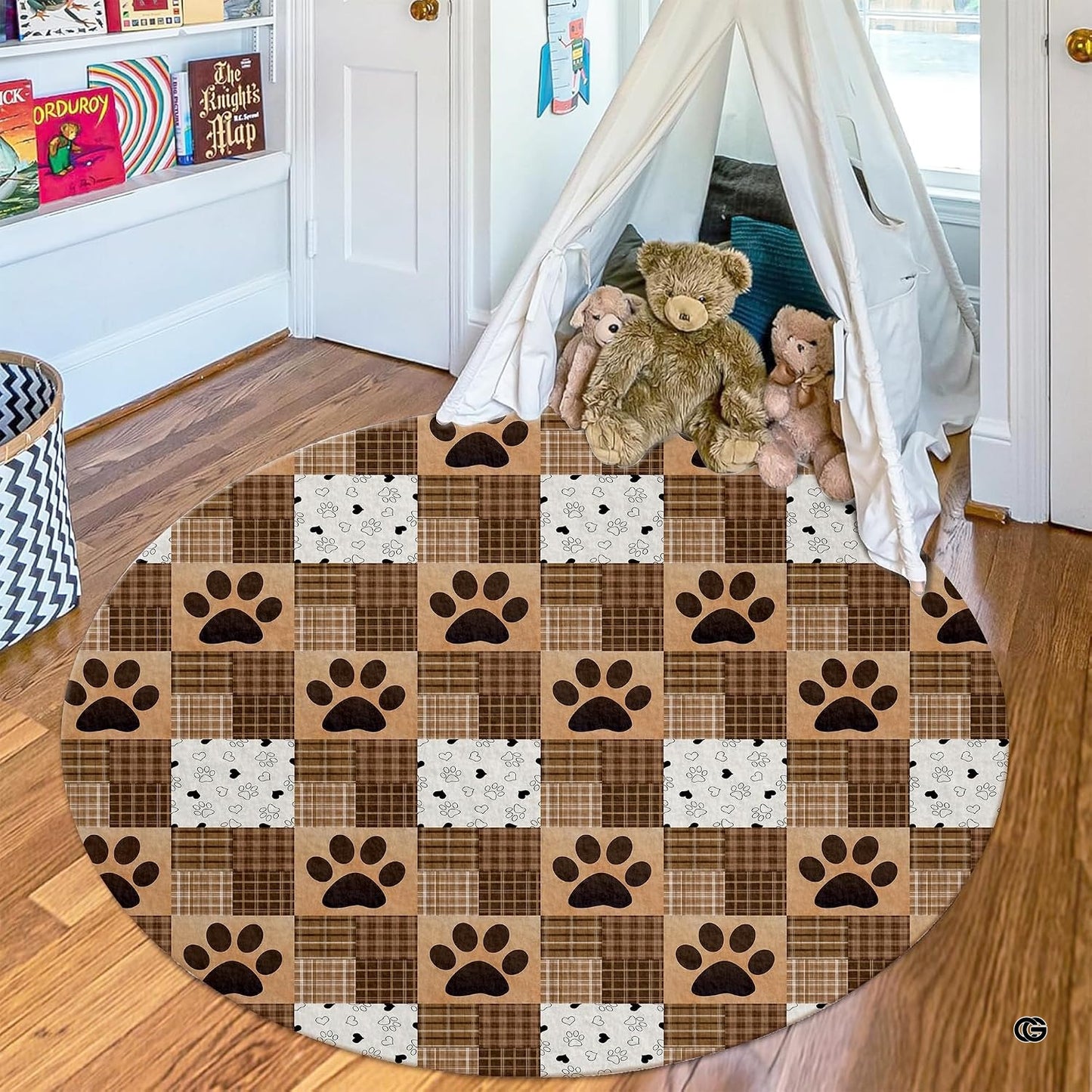 Custom Dog Paw Round Rug Patchwork Area Rug for Pet Lovers (1, A5)