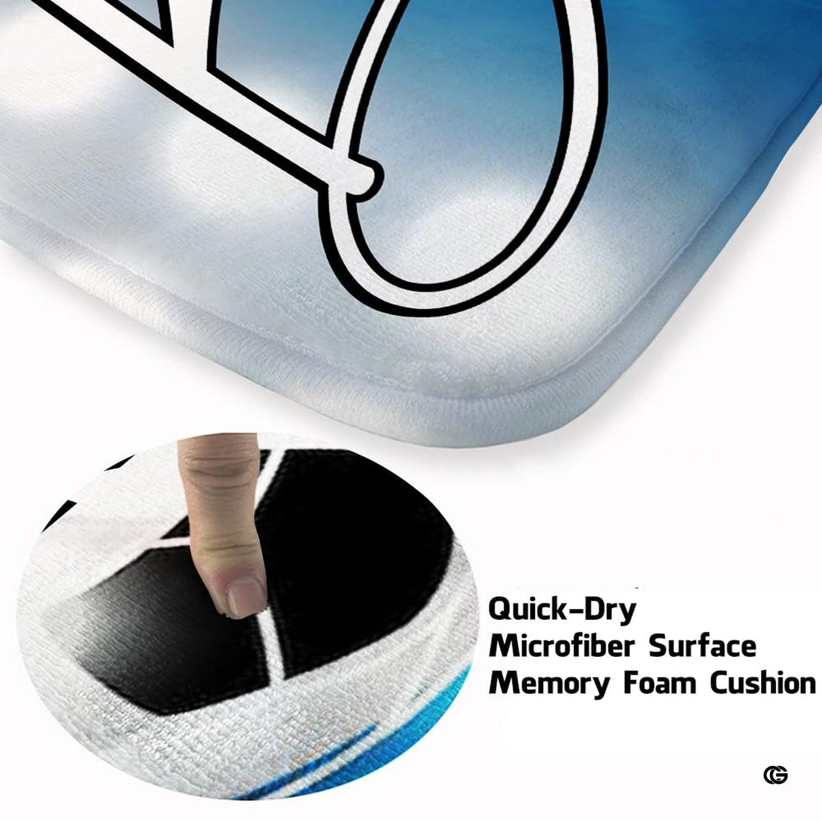 Close-up view of the soft microfiber surface and detailed soccer ball in goal net artwork - image 3 of 7