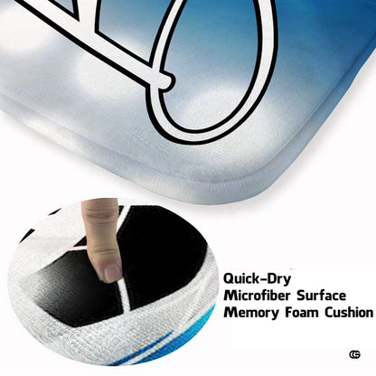 Close-up view of the soft microfiber surface and detailed soccer ball in goal net artwork - thumbnail image 3 of 7