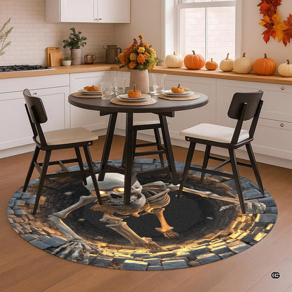 Custom Halloween 3D Optical Illusion Round Rug Skeleton Horror Area Rug (1, #5)