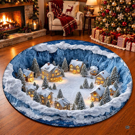 Snowy Village Crater Optical Illusion Rug