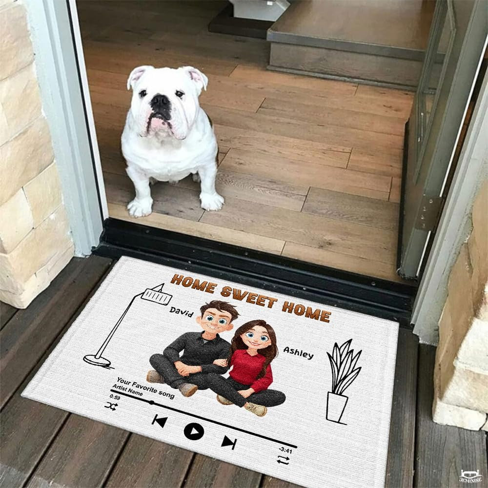 Personalized Family Couple Doormat, Custom Couple Husband Wife Doormat Gift, Outdoor Front Door Rug on Birthday, Christmas, Anniversaries, Valentine's Day for Him Her Woman (S3)