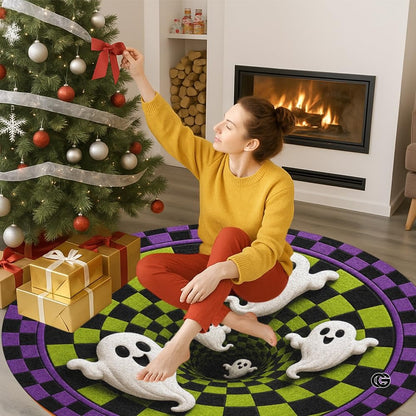 Personalized Halloween 3D Optical Illusion Ghost Round Rug (A01)