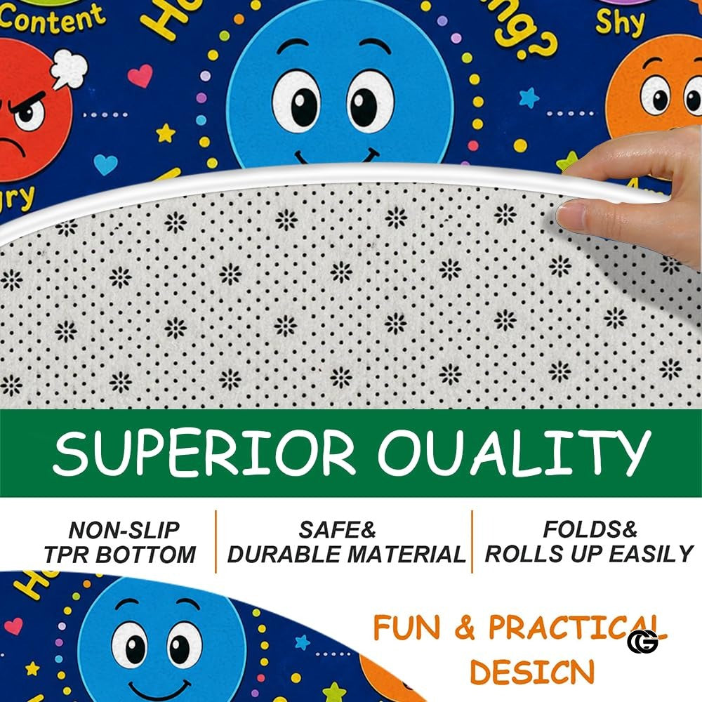 Wheel of Feelings and Emotions Round Rug, Educational Mental Health Rug for Classroom, Educational Animal Shape School Mat, Back to School Gift (Emotion 1)