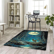 Overhead layout view of the rectangular enchanted deer buck starlit moon forest area rug - thumbnail image 5 of 5