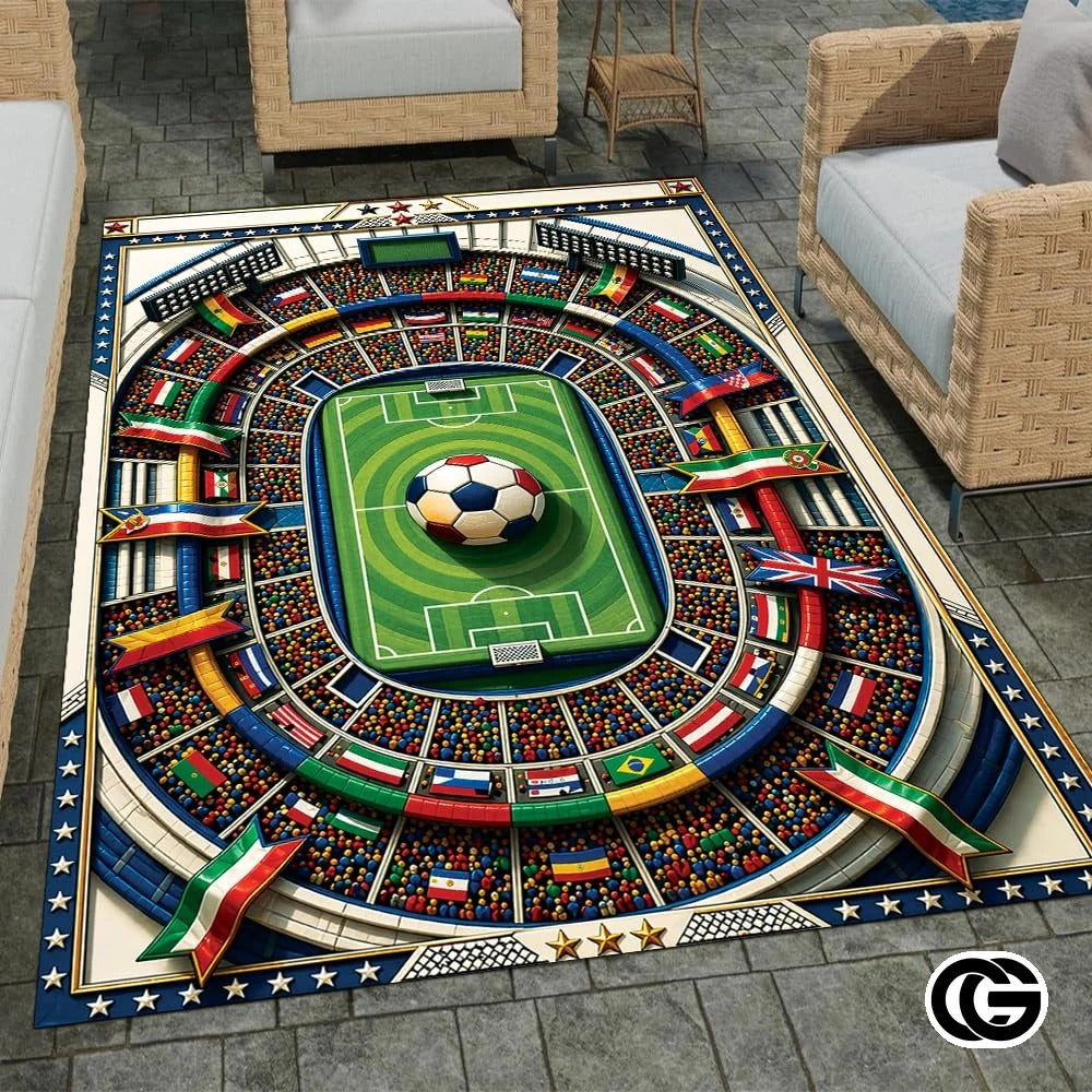 Personalized Soccer Doormat with Trophy and World Flags