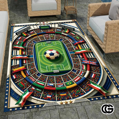 Personalized Soccer Doormat with Trophy and World Flags