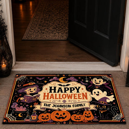 Halloween Door Mat Outdoor, Custom Spooky Welcome Mat with Black Cat and Pumpkin, Fall Front Door Mat for Porch Entryway Decor #2