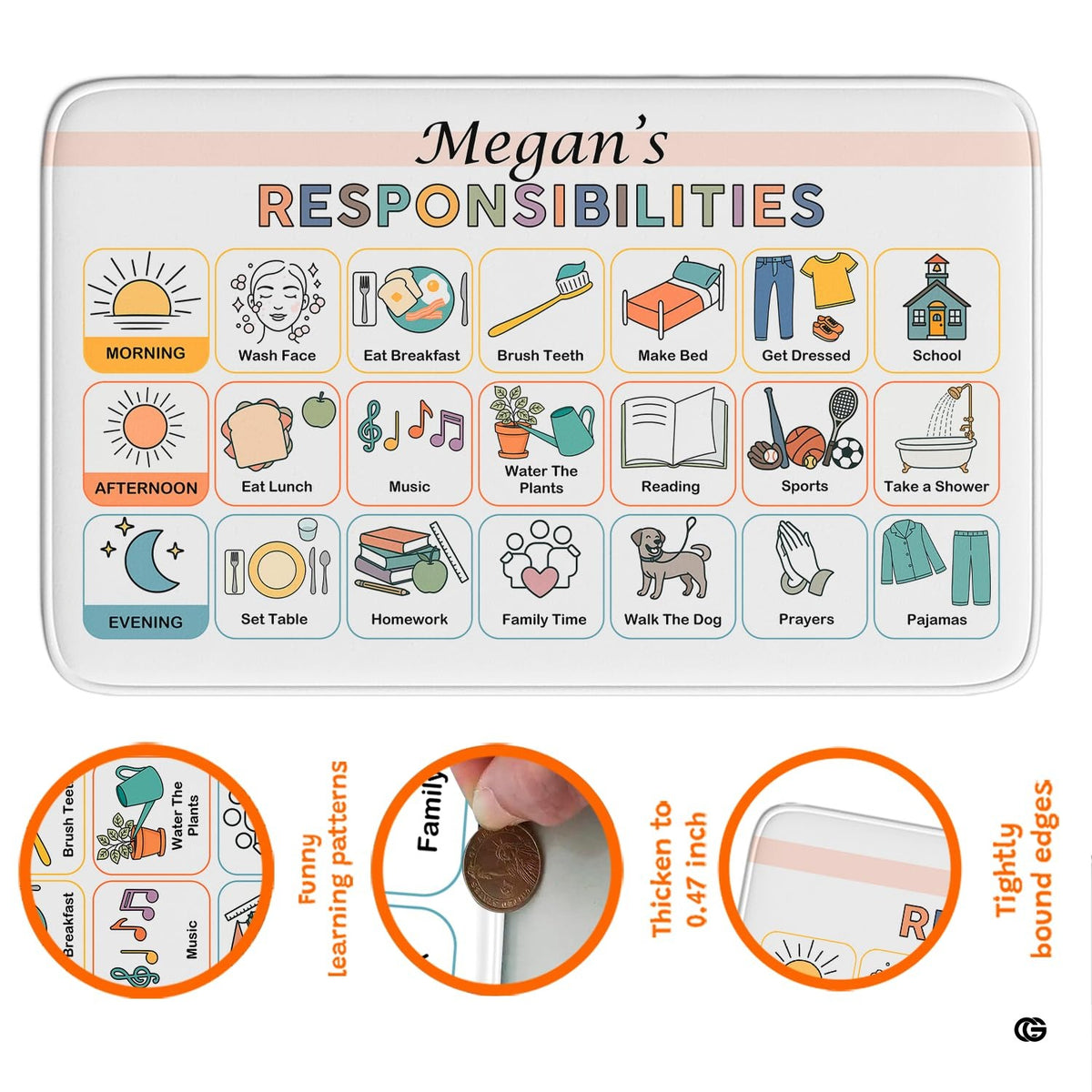 Kids chore chart printable theme area rug styled in a light-filled playroom alongside wooden toys.