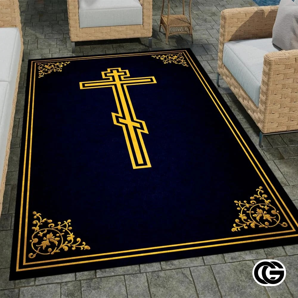 Personalized Orthodox Rug with Christian Cross and Eagle - D6