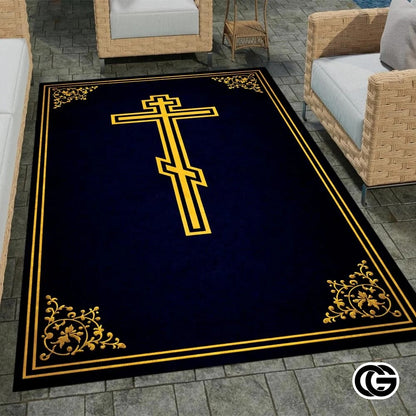 Personalized Orthodox Rug with Christian Cross and Eagle - D6