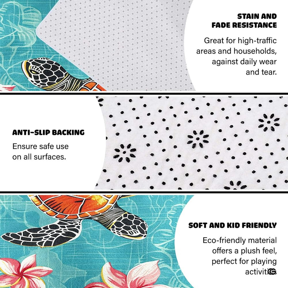 Non-slip grip backing texture and resilient construction of sea turtle area rug. - image 6 of 7