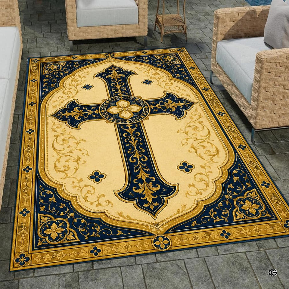 Custom Christian Rug with Name – Inspirational Faith Floral Area Carpet, Non-Skid Floor Mat for Bedroom, Living Room, Church Decor, Housewarming (Gothic Faith)