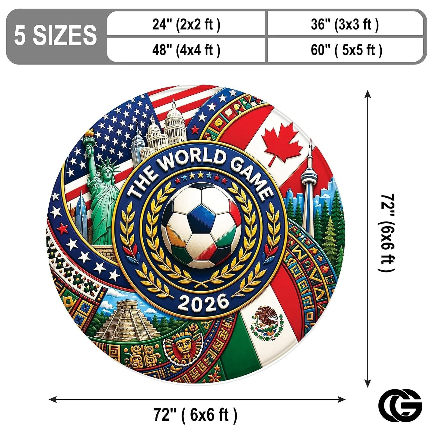 Custom Soccer 2026 Round Rug with Trophy and Flag Design