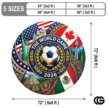Custom Soccer 2026 Round Rug with Trophy and Flag Design