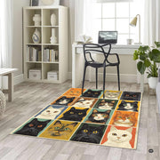 Overhead layout view of the rectangular retro cat breeds patchwork grid rug - thumbnail image 5 of 5