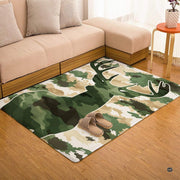 Top-down overhead view of rectangular woodland camo deer buck living room area rug - thumbnail image 7 of 7
