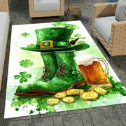 Home lounge setup displaying the festive leprechaun clover floor carpet - thumbnail image 7 of 8